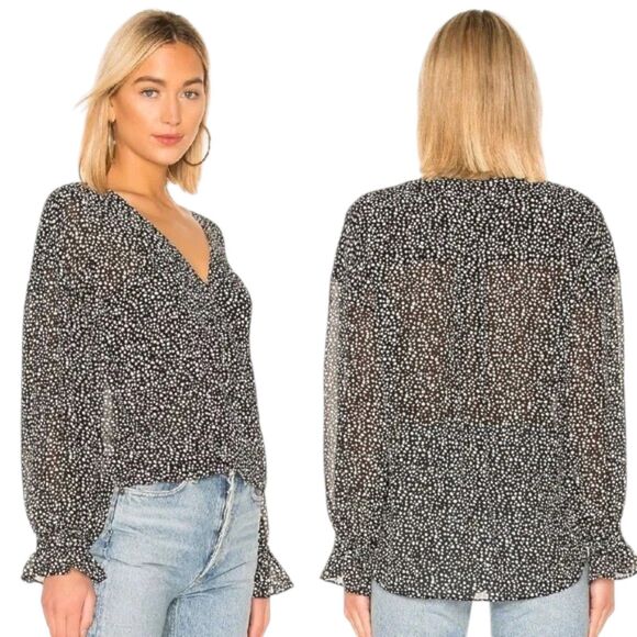 ALLSAINTS Penny Splash Top Size Small Black White Polka Dot Wrap Blouse - Picture 1 of 15